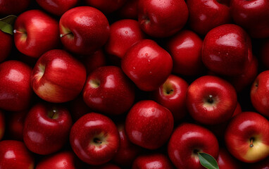 Top view of bright ripe fragrant red apples background