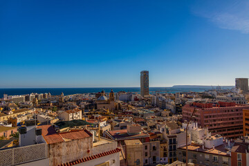 landscape in the mountains on the city and port of Alicante in Spain