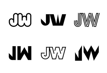 Set of letter JW logos. Abstract logos collection with letters. Geometrical abstract logos