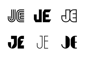 Set of letter JE logos. Abstract logos collection with letters. Geometrical abstract logos