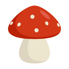 Fly agaric in cartoon style on a white background, vector graphic.