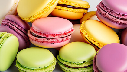 Texture of macarons. Close up colorful macarons dessert. Sweet background