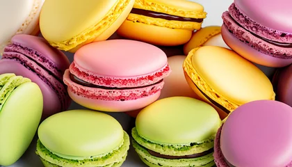 Texture of macarons. Close up colorful macarons dessert. Sweet background © Arqumaulakh50
