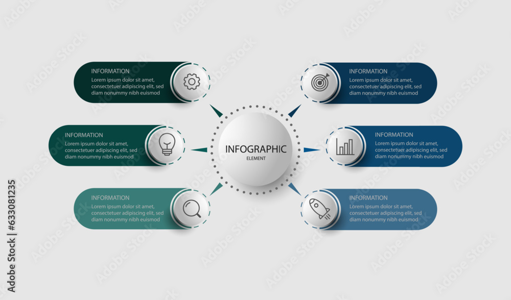 Poster infographic template vector element with six process concept.