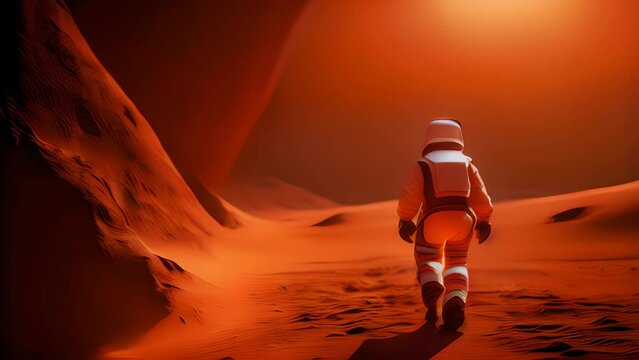 a space man walking through a mars. 4K. Generative AI