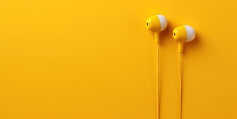 headphones for listening to music and podcasts. Isolated yellow background.