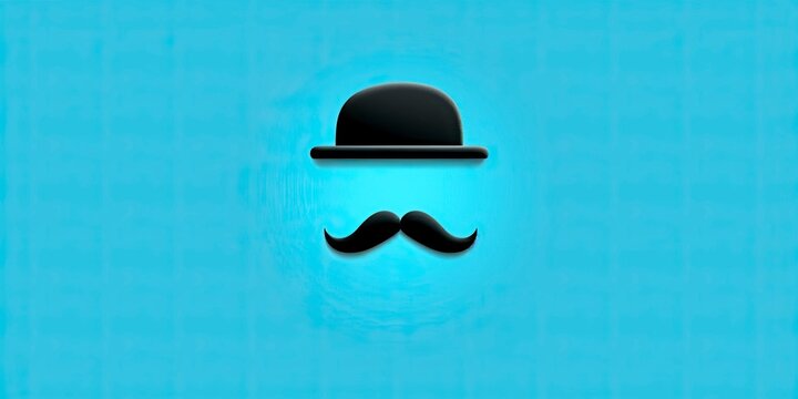 Black mustache with a black hat on a blue background. movember. Man's health. Men support.
