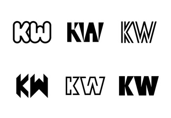 Set of letter KW logos. Abstract logos collection with letters. Geometrical abstract logos