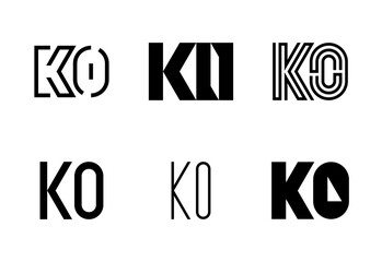 Set of letter KO logos. Abstract logos collection with letters. Geometrical abstract logos
