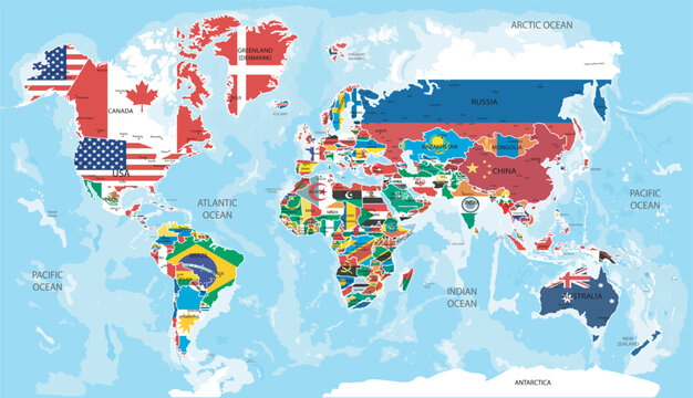 Illustration Map World with Flags All Countries