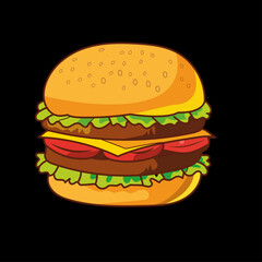 hamburger on black background