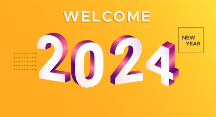 2024, new year celebration 2024, happy new year greetings. Welcome to 2024. A realistic isometric 3D style design, with a modern look