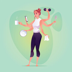 Multi-talented, multi-working woman, woman empowerment illustration
