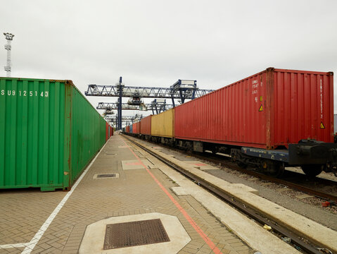 Cargo loaded to freight train at port