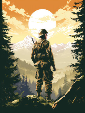 Vintage Soldier World War II Style Propaganda Poster