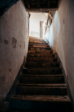 View of the staircase of an abandoned fortress