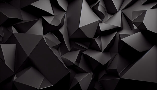 Abstract black 3d polygonal pattern texture background, full frame , Ai generated image