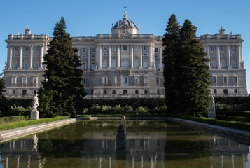View of the Royal Palace of Madrid (Palacio Real de Madrid). It is the official residence of the...