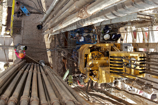 High angle view of oil rig workers