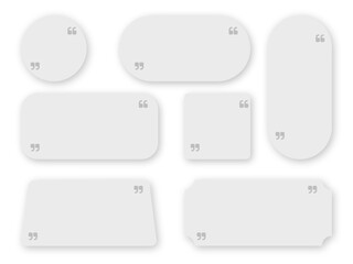 Quote icons set with realistic shadow isolated on transparent background. Social media icons.