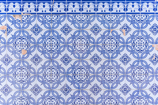 tipical blue tiled portuguese azulejo from Igreja de Santa Maria de Cortegaca