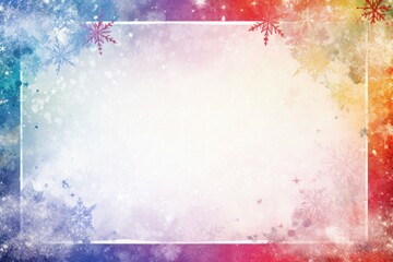 Mockup of winter new year greeting card or advertising banner with snowflakes in red and blue colors with space for text in the middle.