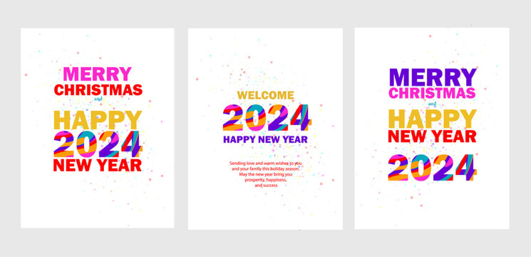 New Year 2024 cards kids, christmas banner, poster for kindergarden, postcard