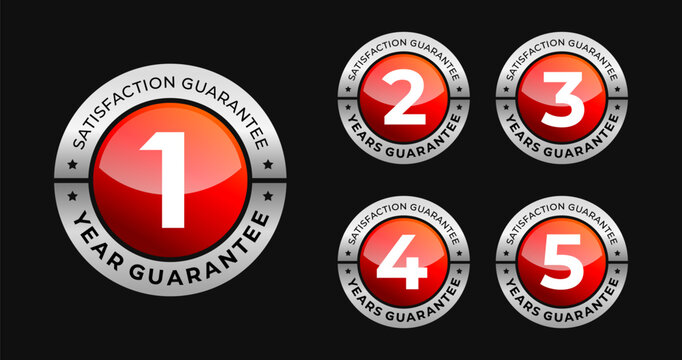 1, 2, 3, 4, 5 years warranty round button label icon set vector. Modern and minimalist design. EPS 10