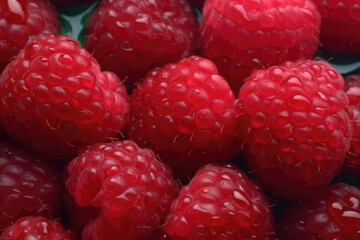 A close-up shot captures the vibrant and detailed texture of raspberries, filling the frame. Generative Ai, Ai.