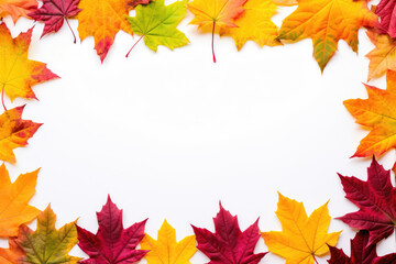 Frame made of different autumn colorful maple leaves, with copy space