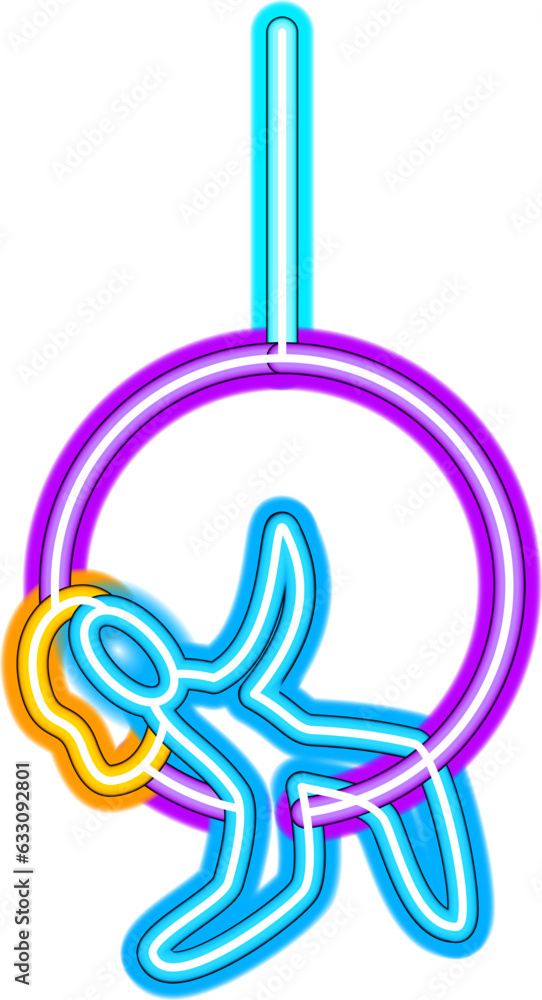 Wall mural aerial gymnast neon sign. vector illustration of entertainment festival glowing symbol. svg