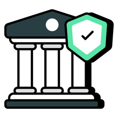 Shield with column building, icon of bank insurance