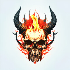 Burning in flame human demonic skull with horns with background
