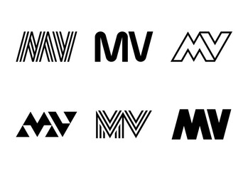 Set of letter MV logos. Abstract logos collection with letters. Geometrical abstract logos