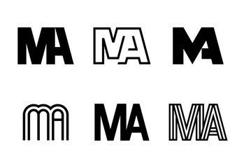 Set of letter MA logos. Abstract logos collection with letters. Geometrical abstract logos