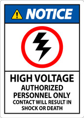 Fototapeta premium Notice Sign High Voltage, Authorized Personnel Only, Contact Will Result In Shock Or Death