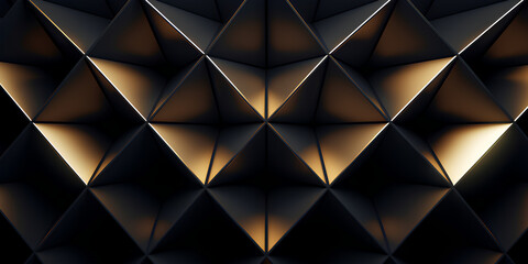  3D render, abstract geometric background, futuristic technology, gold on black background, glowing yellow color