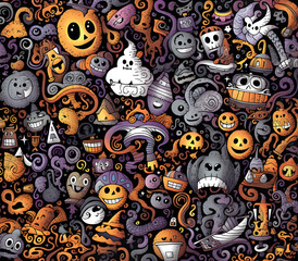 Halloween Doodle Art Background, Ai Generated