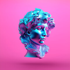 3d head statue holographic ilustration