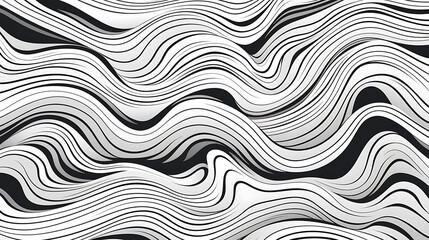 Vintage black and white trippy wave patterns on white background