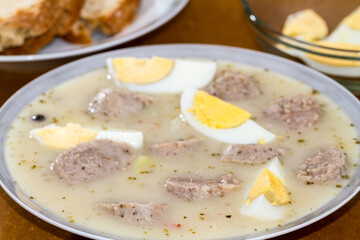 Omelette on plate with hard boiled eggs