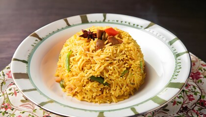 rice with chicken food in the plate , dishes 
