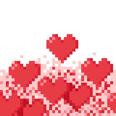 Seamless red border made of pixel hearts
