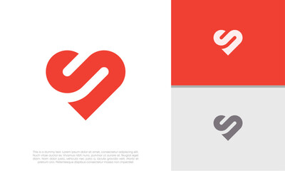Initials S logo design. Initial Letter Logo. Heart Logo Design. Innovative high tech logo template.	