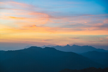 Beautiful Sunrise on khao khao chang phueak mountian.Thong Pha Phum National Park's highest...