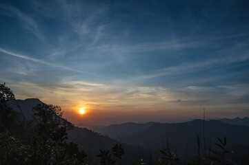 Beautiful Sunrise on khao khao chang phueak mountian.Thong Pha Phum National Park's highest mountain is known as Khao Chang Phueak