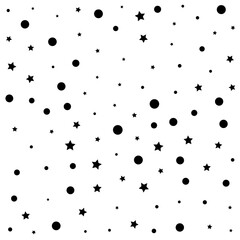 Confetti Polka Dots and Stars Black Pattern