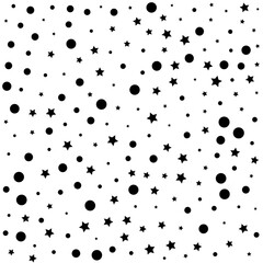 Confetti Polka Dots and Stars Black Pattern