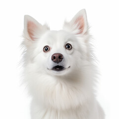 Isolated American Eskimo Dog with Confused Expression on White Background