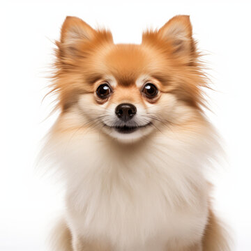 Isolated Pomeranian Dog with Tilted Head on White Background - High Resolution Image